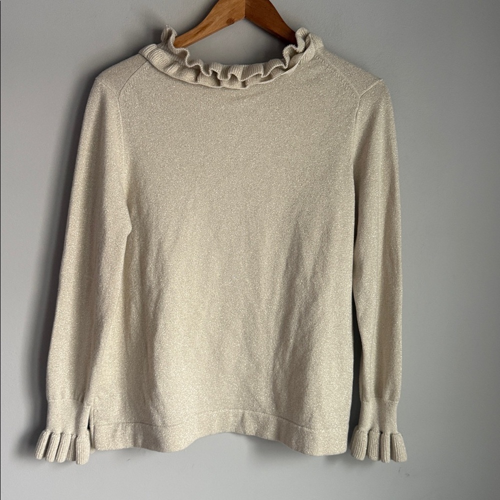 Tuckernuck Ivory Shimmer Edie Ruffle Sweater Large - Picture 3 of 8